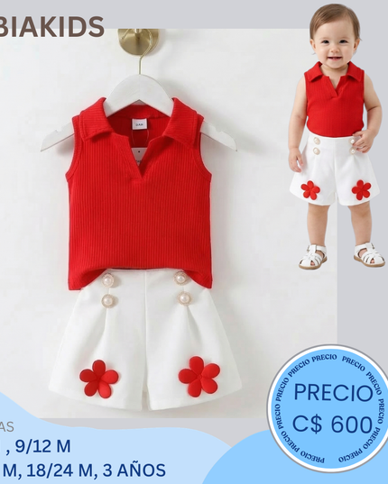 Set sin manga rojo-flor
