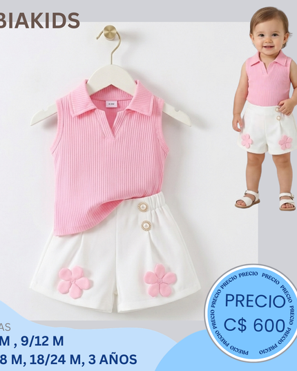 Set short rosa flor 3D