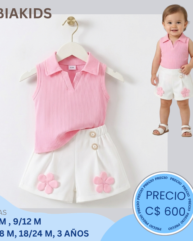 Set short rosa flor 3D