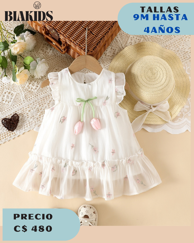 Vestido Tul beige c/sombrero