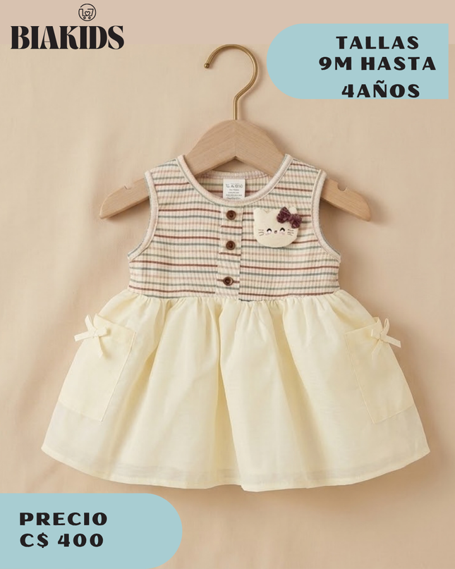 Vestido Rayas Crema hello kitthy