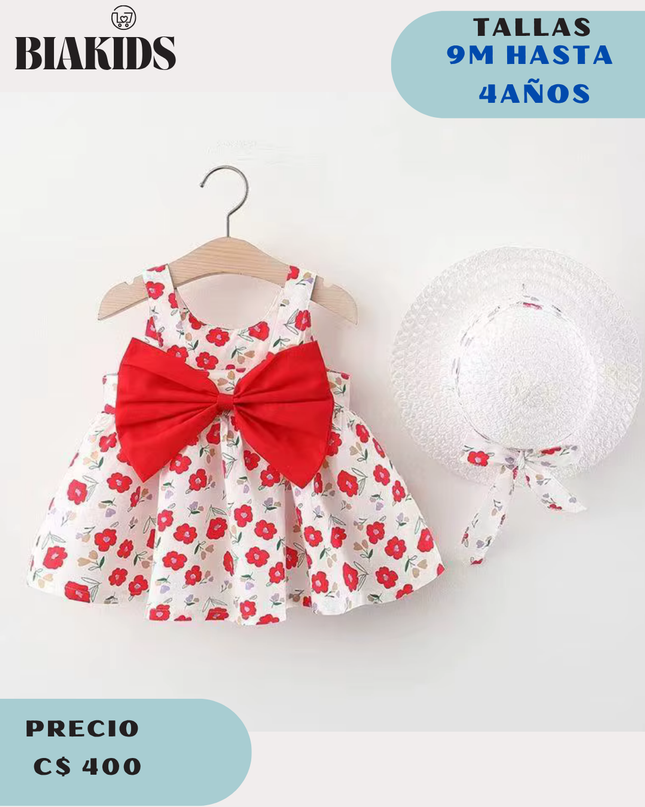 Vestido flor Rojo c/sombrero (Copia)