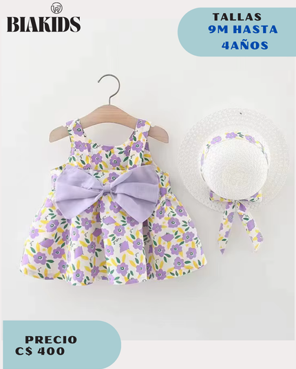Vestido Floral Lila c/sombrero