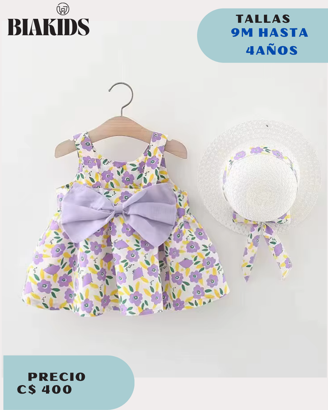 Vestido Floral Lila c/sombrero