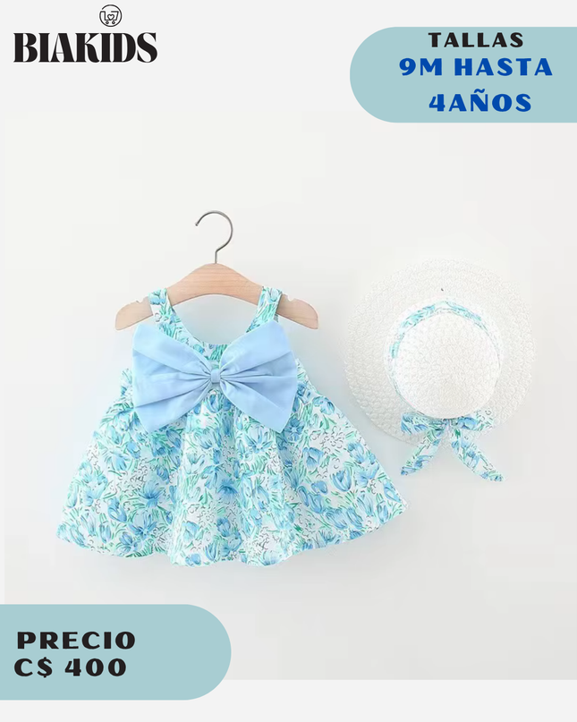 Vestido turquesa c/sombrero