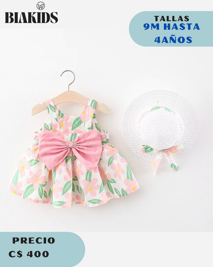 Vestido Floral RosaG c/sombrero
