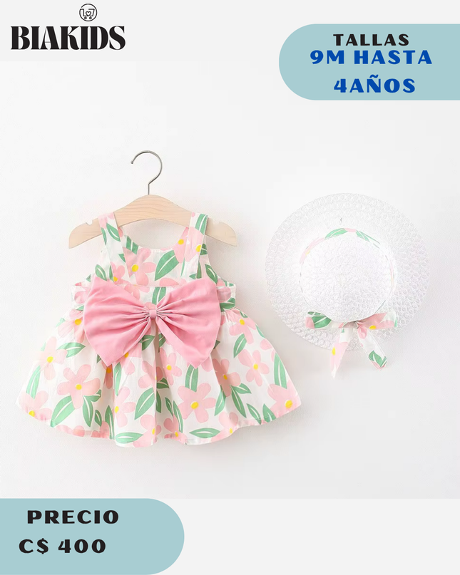 Vestido Floral RosaG c/sombrero