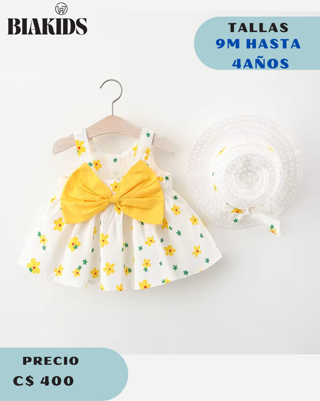 Vestido flor Amarillo c/sombrero
