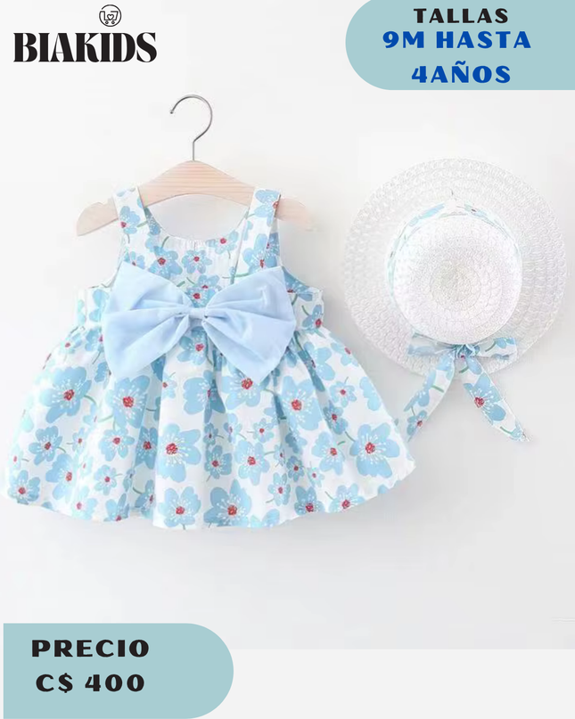 Vestido Flores c/sombrero