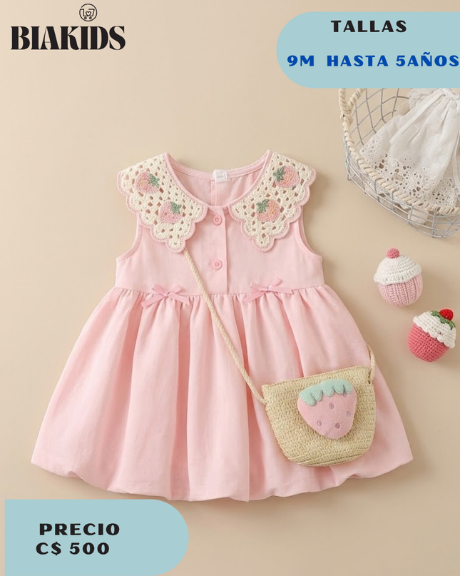 Vestido Rosa Cuello Flores