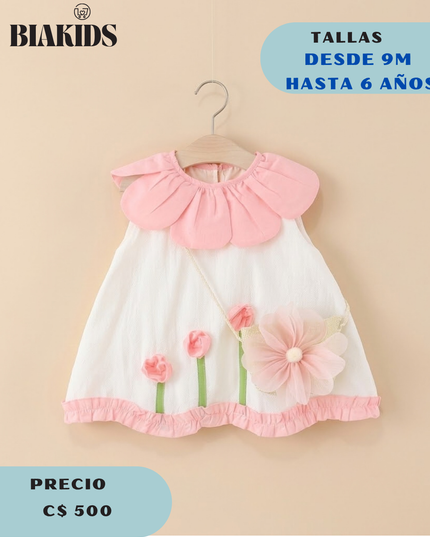 Vestido Crema Flores Rosa