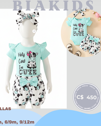 Set vaca Short y mameluco turquesa