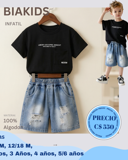 Set Short Jeans camiseta Negra