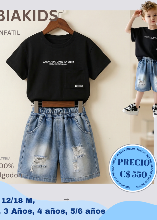Set Short Jeans camiseta Negra