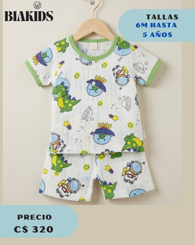Conjunto Dinosaurios Blanco Verde