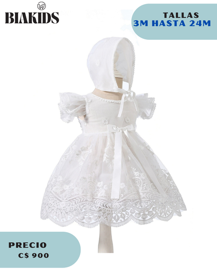 Vestido Bautizo Blanco A lazo central