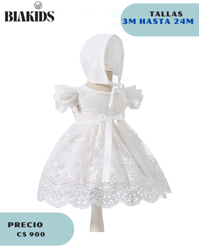 Vestido Bautizo Blanco A lazo central