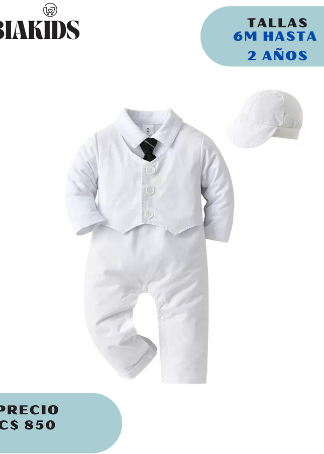 Conjunto Formal Blanco Chaleco Sombrero