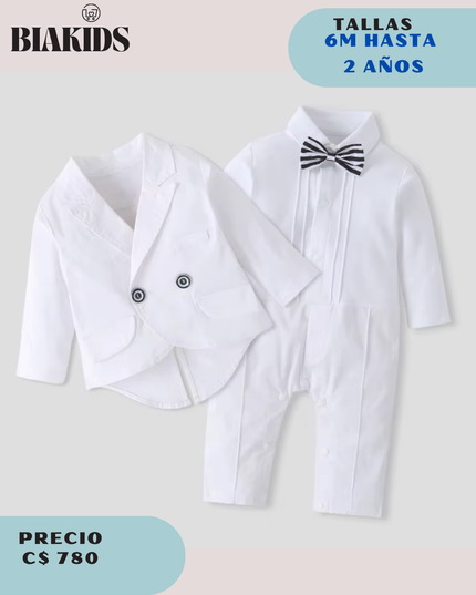 Conjunto Formal Blanco Corbatin negro con blanco