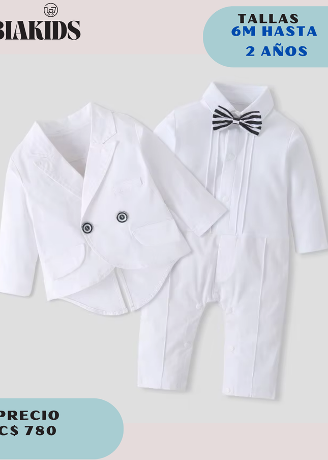 Conjunto Formal Blanco Corbatin negro con blanco