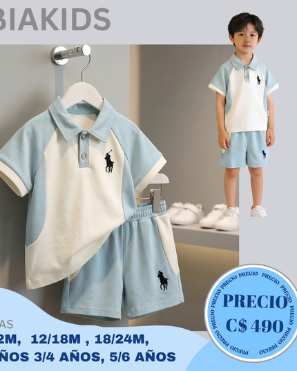 Set Casual Celeste, bordado Polo