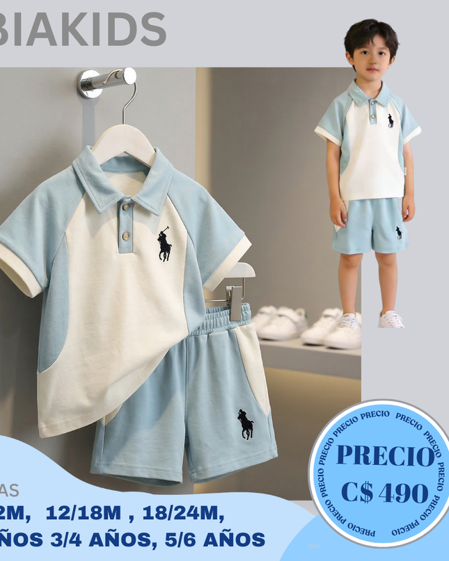 Set Casual Celeste, bordado Polo
