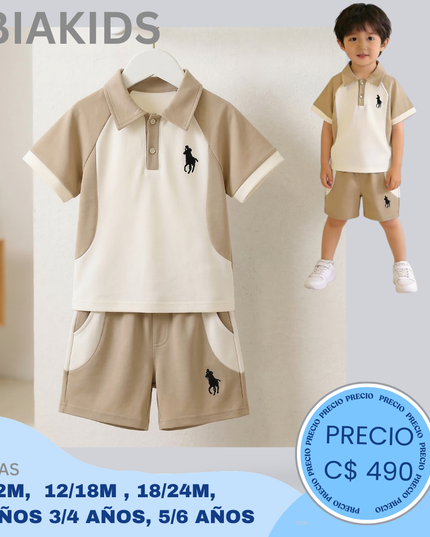 Set Casual beige, bordado Polo
