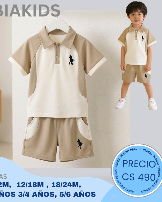 Set Casual beige, bordado Polo