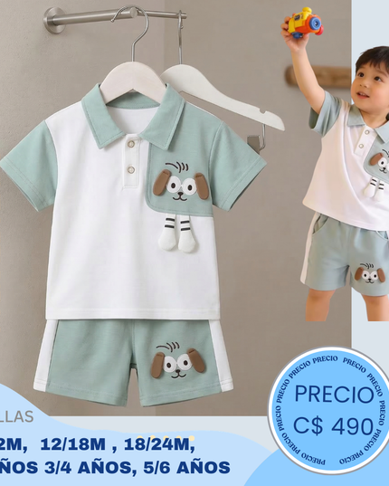 Set Casual perrito/ Verde celeste