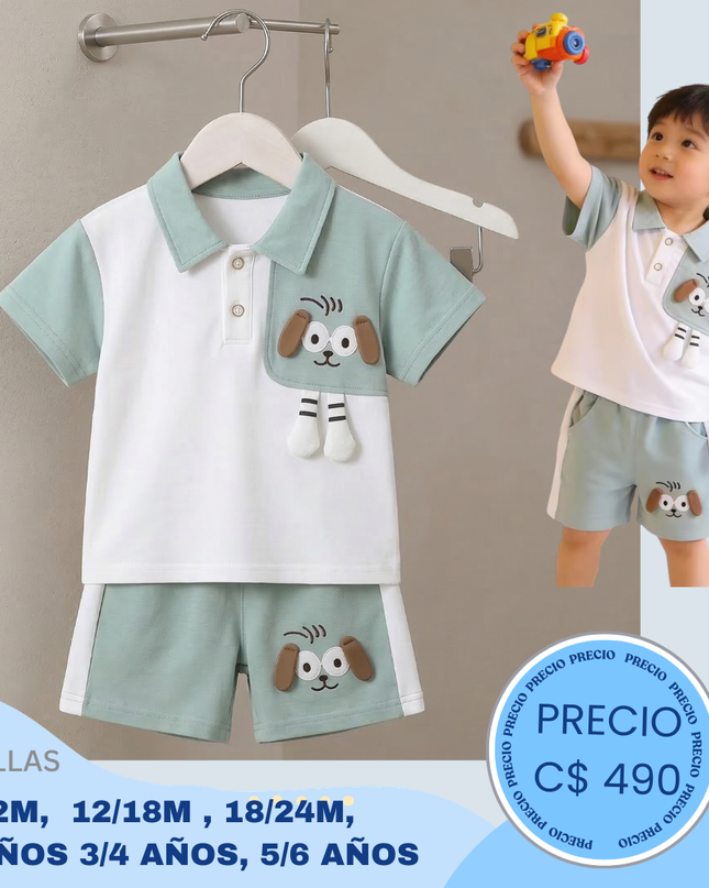 Set Casual perrito/ Verde celeste