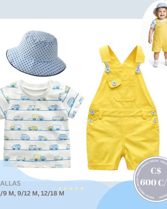 Set de Overall Amarillo de Autos