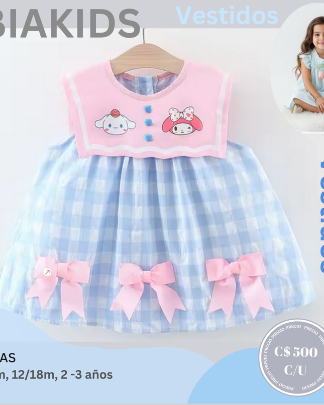 Vestido Rosa & Celeste Hello Kitty