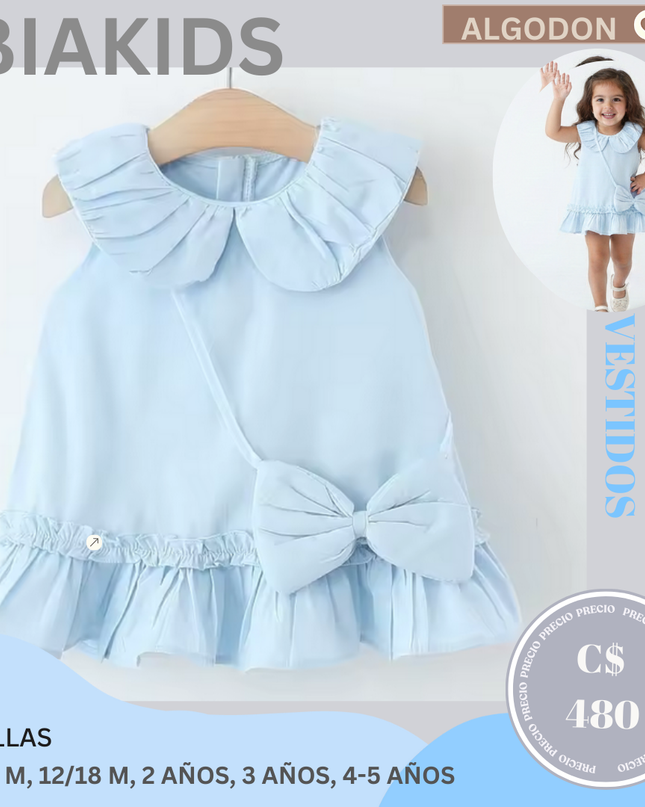 Vestido Celeste Cartera Lazo