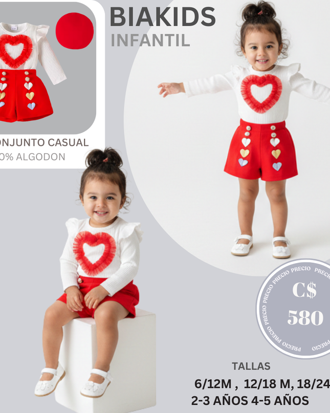 Set Short Camiseta Corazon Rojo