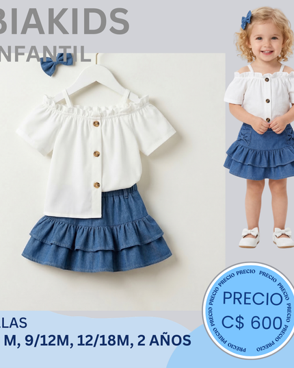 Set top blanco Falda Jeans