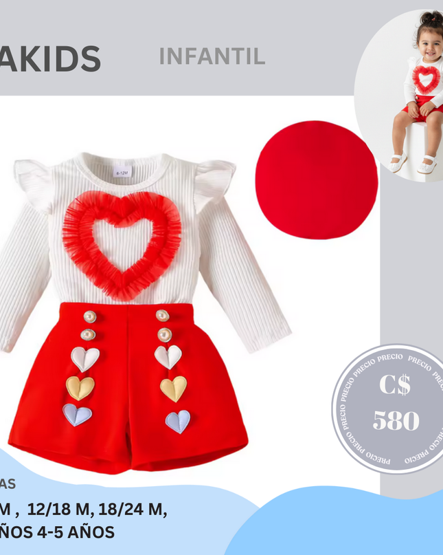 Set Short Camiseta Corazon Rojo