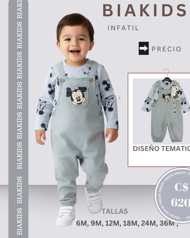 Overall Mickey Mouse jeans gris