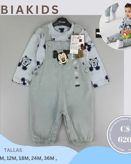 Overall Mickey Mouse jeans gris