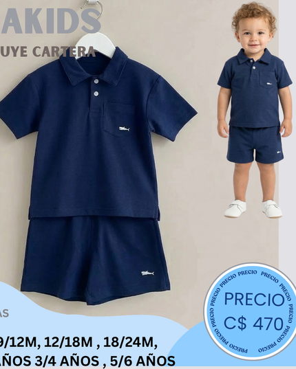 Set Casual tipo polo azul
