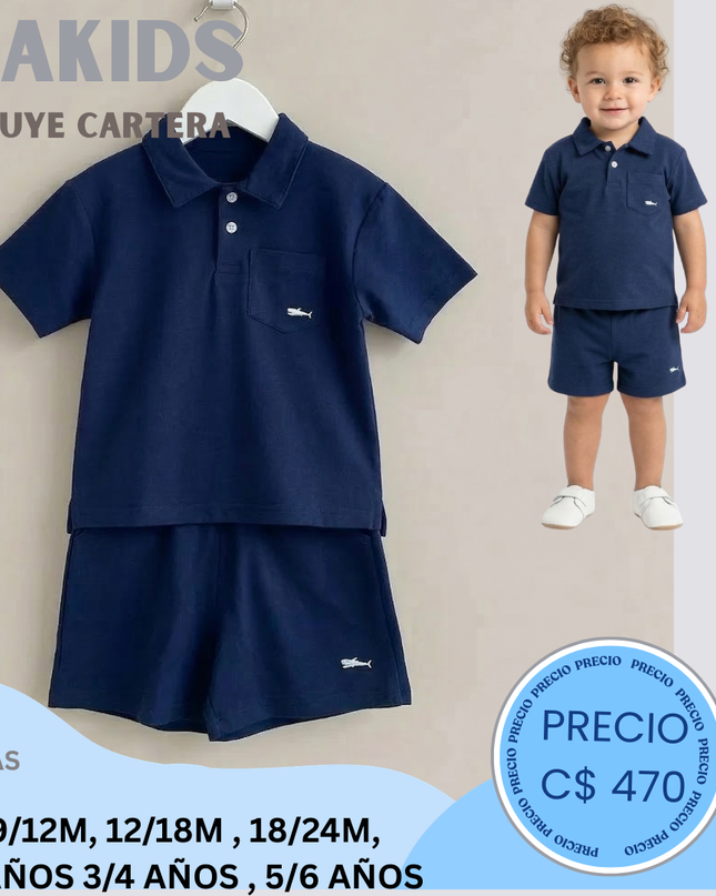 Set Casual tipo polo azul