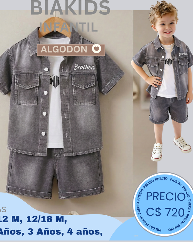 Set camisa/short jeans gris