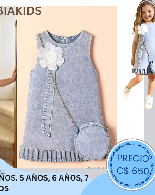 Vestido jeans flores 3D