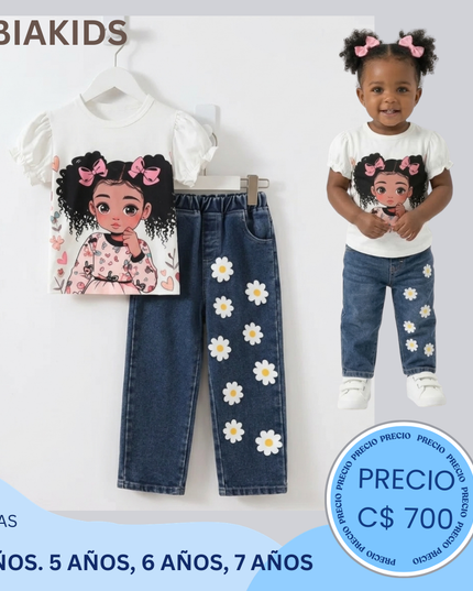 Set jeans estapado flores