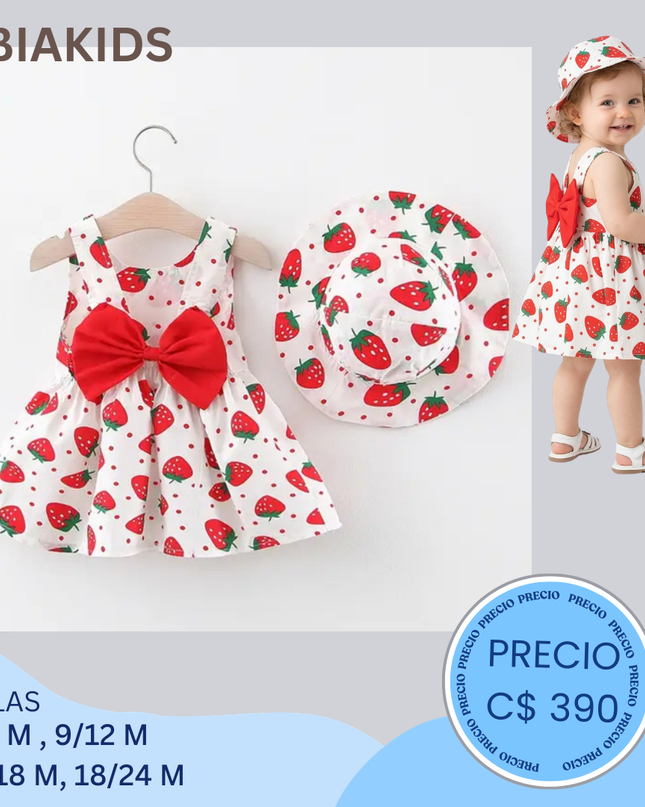 vestido con sombrero fresa roja