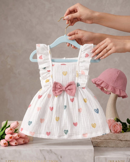 Vestido Blanco corazon Lazo Rosa