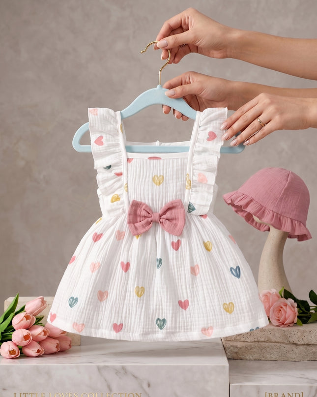 Vestido Blanco corazon Lazo Rosa