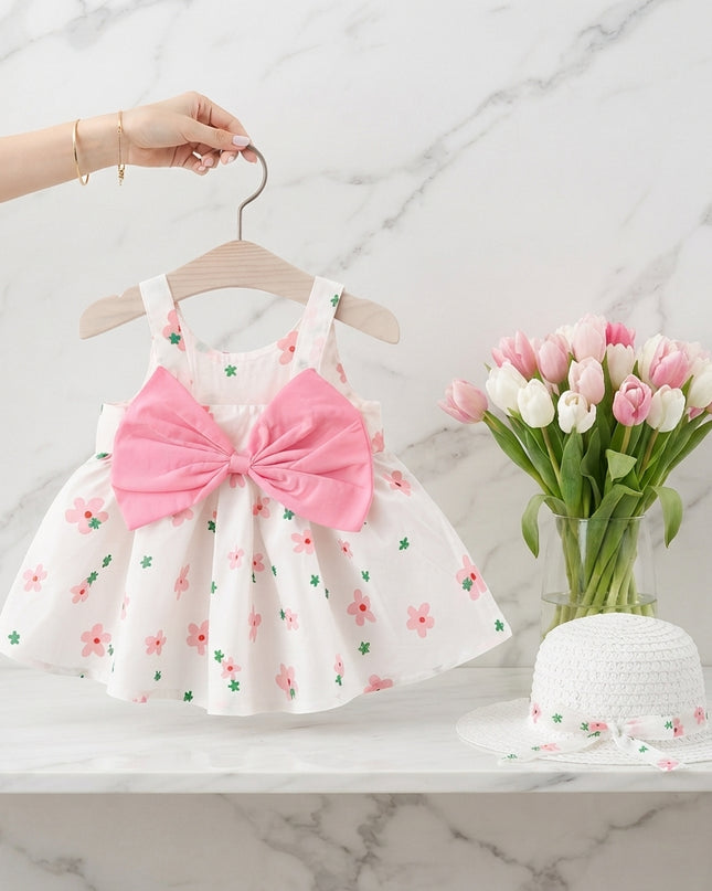 Vestido flor rosa c/sombrero