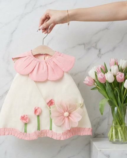 Vestido Crema Flores Rosa