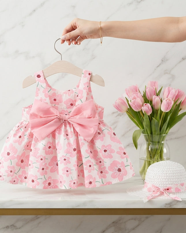 Vestido Rosa Flores C/sombrero