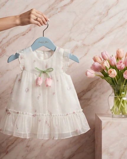 Vestido Tul beige c/sombrero